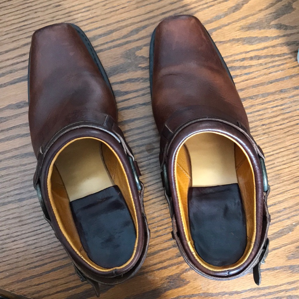 Frye Belted Harness Leather Mule Clog Distressed Brown 8.5